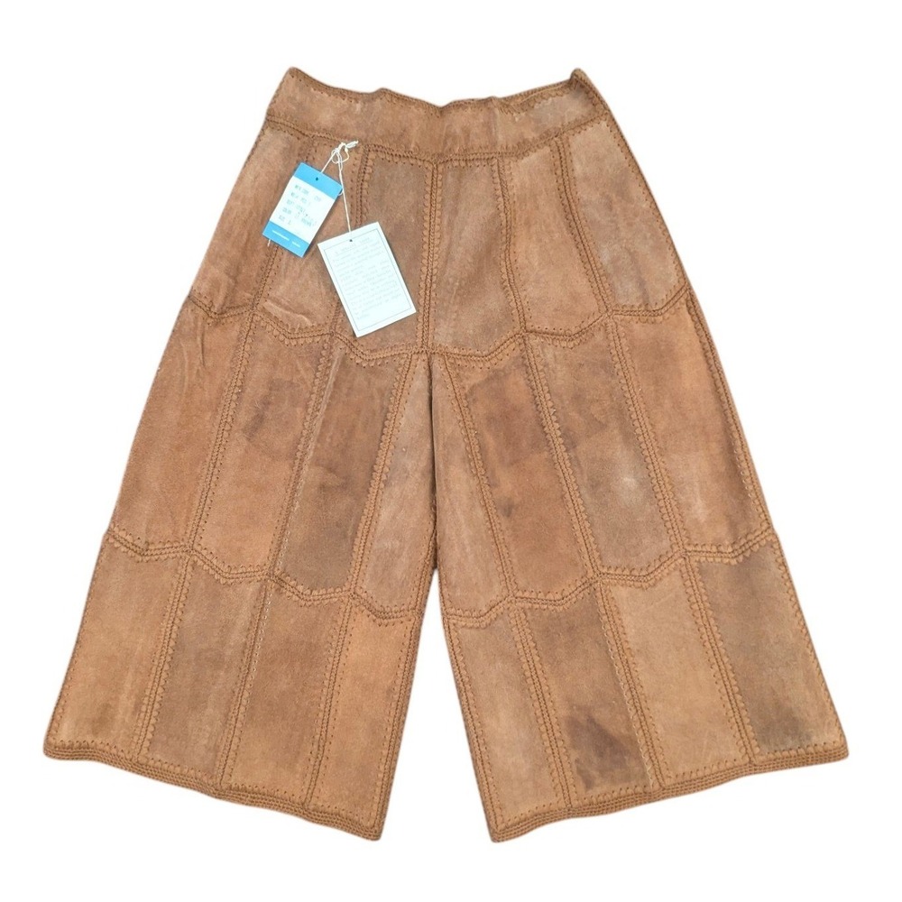 Montgomery Ward Vintage 1970s Suede Crochet Culottes Brown Shorts L Boho Western